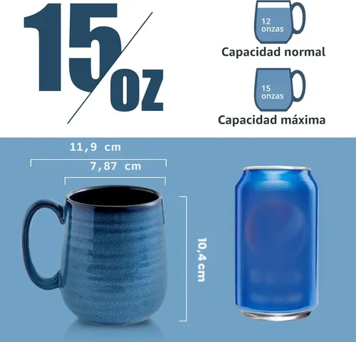 Miniatura 4 de HASENSE Juego de 4 tazas de café de porcelana de 15 onzas con asa para café matutino, té y cacao, tazas de café de cerámica con hermoso esmalte