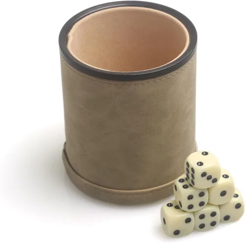 Miniatura 8 de Juego de tazas de dados de piel sintética y forro de fieltro, agitación silenciosa para juegos de dados Yahtzee Farkle Liars, incluye seis dados