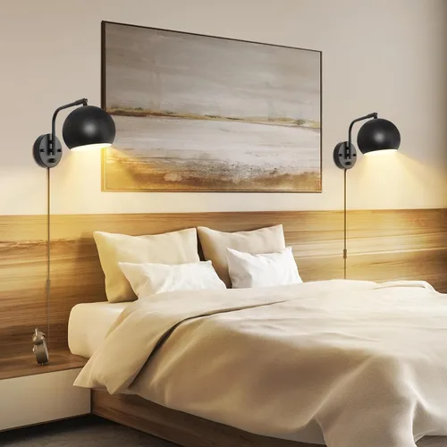 Miniatura 6 de VATONI Apliques de pared enchufables, Apliques de pared regulables con brazo oscilante con cable de enchufe y interruptor de regulación y Negro