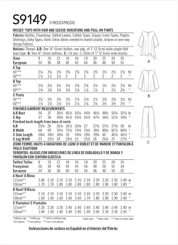 Miniatura 4 de Simplicity Patrón de costura R10602 / S9149 - Tops y pantalones de señorita, tamaño: K5 (8-10-12-14-16)