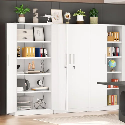 Miniatura 6 de Superday Gabinetes de almacenamiento de metal, gabinete de almacenamiento de acero de 71 pulgadas con cerradura, armario alto blanco con 2 puertas
