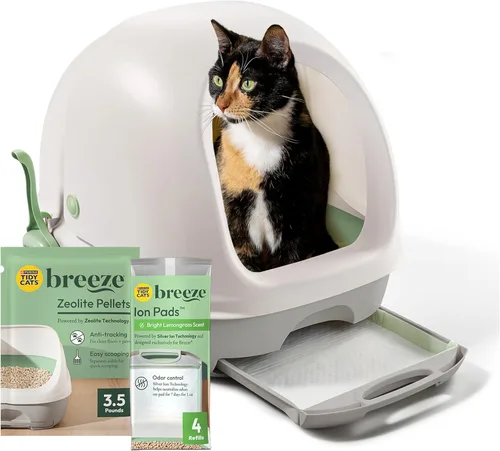 Miniatura 14 de Purina Tidy Cats - Sistema de caja de arena, kit de iniciación del sistema BREEZE, caja de arena, pellets y almohadillas Verde