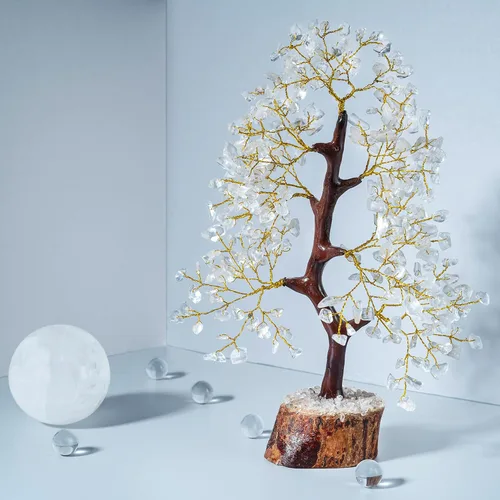 Miniatura 10 de Crocon Árbol de la vida de cristal de cuarzo transparente, chakra para energía positiva, decoración de Feng Shui, árbol bonsái de dinero con piedras