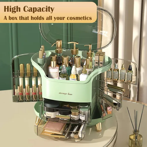 Miniatura 2 de Organizador de maquillaje y organizador de cuidado de la piel, caja organizadora de cosméticos para encimera con tapa y cajones, organizador