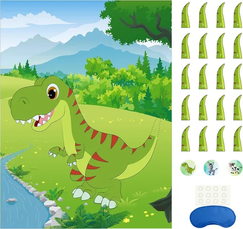 Morcheiong Pin The Tail on The Dinosaur Game con 48 colas para recuerdos de fiesta de dinosaurios, suministros de cumpleaños para niños,