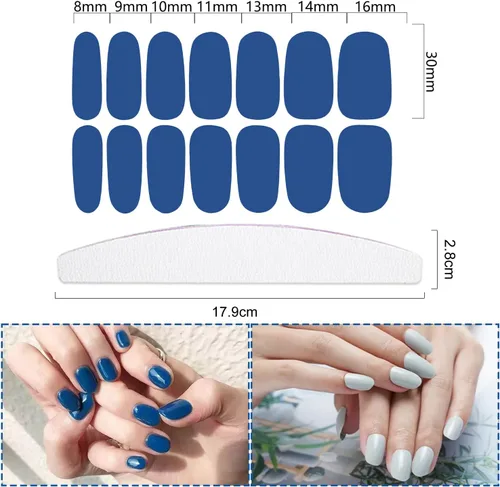Miniatura 3 de 20 hojas de 280 piezas de tiras de esmalte de uñas azules para mujeres y niñas, calcomanías de uñas completas, calcomanías de esmalte de uñas