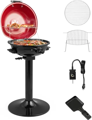 ARLIME Parrilla eléctrica al aire libre de 1600 W, parrilla de barbacoa con estante de calentamiento para 15 porciones, temperatura ajustable, Rojo