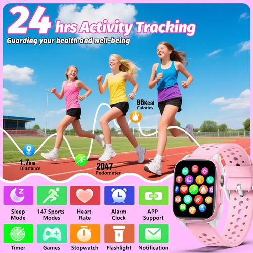 Miniatura 2 de Reloj para niños con 140 modos deportivos, rastreador de fitness para niños de 1.5 pulgadas, reloj inteligente para niñas, no requiere