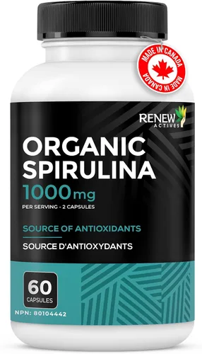 Miniatura 8 de Renew Actives Espirulina orgánica de 1000 mg por 2 cápsulas – Superalimento para hombres y mujeres – Apoya la energía, el bienestar y la función