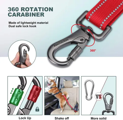 Miniatura 3 de IOKHEIRA Cinturón de seguridad para perro, arnés de automóvil 3 en 1 para mascotas, cinturón de seguridad ajustable de nailon, tela elástica Rojo
