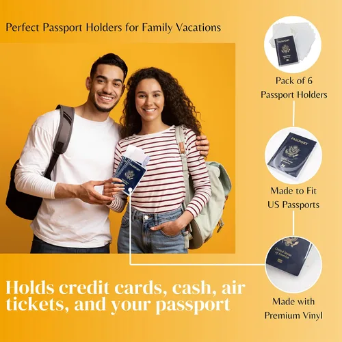 Miniatura 5 de Funda transparente para pasaporte (paquete de 6) – Protector de pasaporte con ranuras para tarjetas y boletos, soporte de plástico impermeable