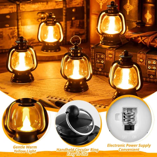 Miniatura 5 de 12 mini linternas de Halloween, centros de mesa para mesas con vela de simulación LED, linterna colgante pequeña de 4 pulgadas, faroles decorativos