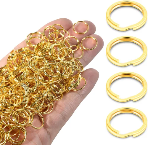 300 llaveros pequeños dorados de 1/2 pulgada, anillos divididos de doble bucle, mini llavero de metal para llavero, etiqueta de collar de mascotas,