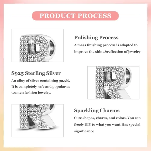 Miniatura 88 de PARCOM Dijes de letras compatibles con pulseras Pandora de plata esterlina S925 con iniciales para pulseras del alfabeto A-Z, cuentas de letras