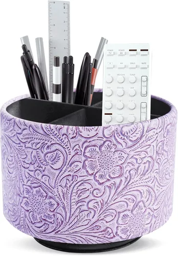 Miniatura 33 de lizimandu Organizador Redondo de Cuero para Suministros de Arte, Soporte para Control Remoto, Rotación de 360 Grados, Soporte Multifuncional
