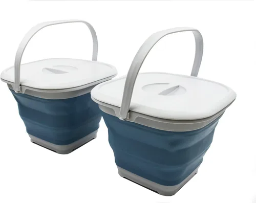 Miniatura 9 de SAMMART Cubo cuadrado plegable de 8.5 L (2.2 galones) con tapa/cubo de agua cuadrado plegable con tapa/bañera portátil con asa y tapa (gris/negro)