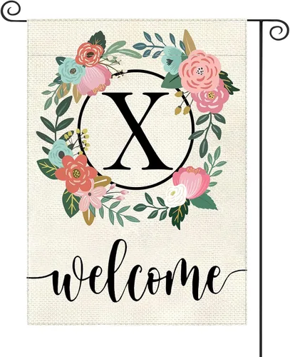 Miniatura 27 de Bandera de jardín con letra monograma, floral, 12 x 18 pulgadas, doble cara para exterior, pequeña de arpillera, familia, apellido, bandera inicial