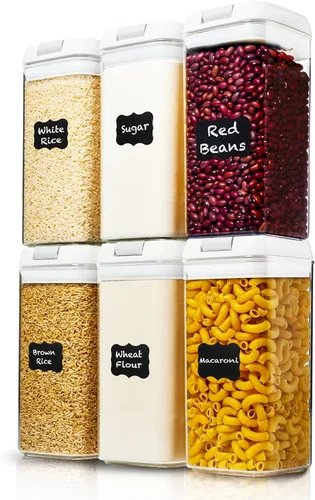 Miniatura 10 de Shazo Contenedores herméticos para almacenamiento de alimentos con tapas - 6 unidades de contenedores de cereal de plástico transparente sin BPA
