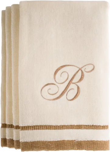 Miniatura 8 de Regalos con monograma, juego de 4 toallas de mano de 11 x 18 pulgadas bordadas en color dorado café, extra absorbente, 100% de algodón. Regalo