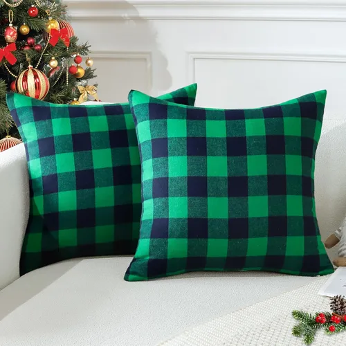 Miniatura 12 de OTOSTAR Paquete de 2 fundas de almohada decorativas de cuadros búfalo navideños de 12x20 pulgadas, lino clásico estilo granja, fundas de cojín
