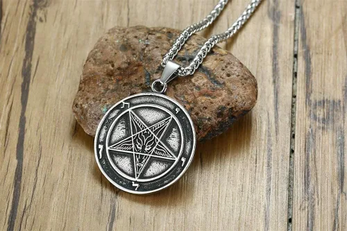 Miniatura 5 de Collar de acero inoxidable de la iglesia de Satanás para hombre Acero inoxidable No es una piedra preciosa