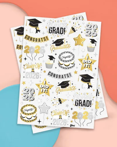 Miniatura 2 de xo, Fetti Tatuajes temporales de graduación 2026 – 48 estilos de aluminio Decoraciones de fiesta de graduación, accesorio para niñas graduadas