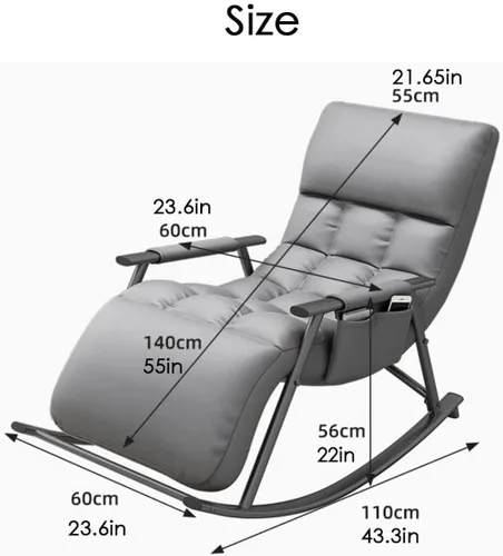 Miniatura 3 de Comfortable Balcony Rocking Chair with Steel Legs Adjustable Footrest PaddedFabric Seat Modern Living Room Accent Chair Yellow and Black