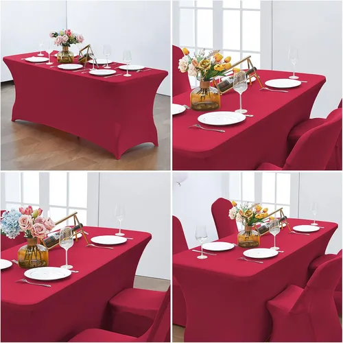 Miniatura 6 de CWK - Funda de mesa de elastano elástica impermeable de 4 pies para mesas rectangulares - Mantel elástico ajustable para mesas plegables, tela