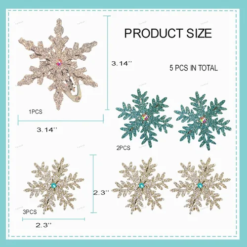 Miniatura 4 de Accesorios para el cabello de princesa: pasadores, lazos y horquillas de copo de nieve con purpurina para mujeres y niñas, regalos de fiesta