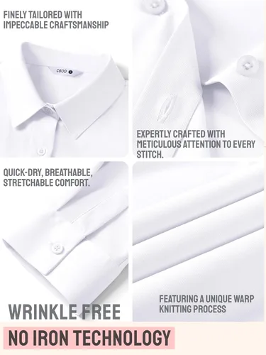 Miniatura 5 de CBOO Camisas resistentes a las manchas para mujer, sin arrugas y sin planchado, blusa de manga larga con botones para oficina Blanco resistente a