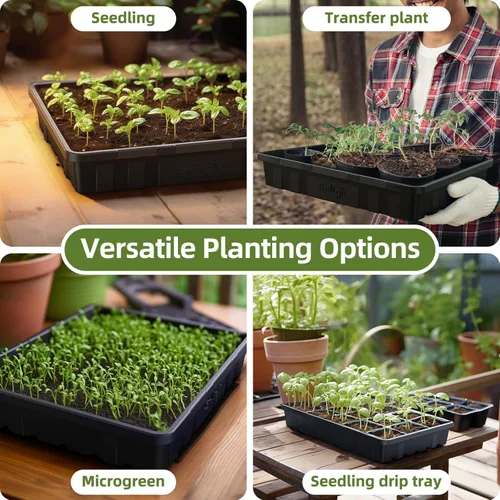 Miniatura 3 de SOLIGT Paquete de 10 bandejas de inicio de semillas extra gruesas y resistentes, bandejas de cultivo de microverdes, bandeja de germinación