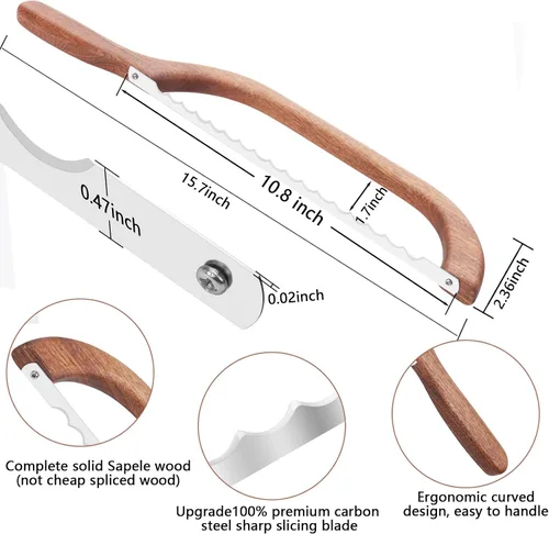 Miniatura 4 de Uprichya Cuchillo de pan para pan casero, rebanador de pan para pan casero, cuchillo de pan de masa madre, lazo de pan de madera para masa madre