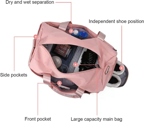 Miniatura 6 de Bolsa de viaje deportiva para mujer bolsa de viaje deportiva con bolsillo húmedo y compartimento para zapatos bolsa de fin de semana con bolsa