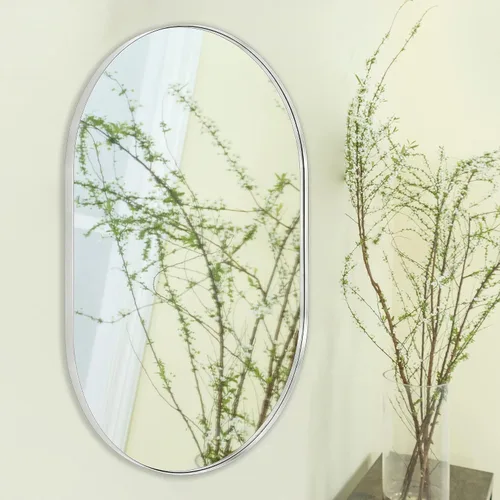 Miniatura 4 de TEEBARN Brushed Nickel Oval Bathroom Vanity Mirror 20x30 Pill Shaped Capsule Wall Mounted Mirror with Metal Frame Hangs Vertical & Horizontal