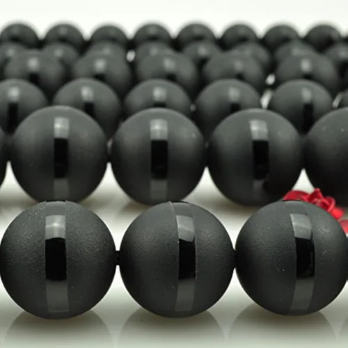 Miniatura 4 de Cuentas redondas de piedra natural de 0.236 in con línea negra mate de ónix negro mate y ágata para hacer joyas, collares, pulseras