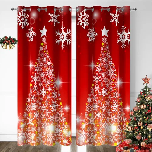Miniatura 19 de Cortinas rojas de Navidad para sala de estar, juego de 2 paneles, cortinas de ventana de terciopelo rojo de 63 pulgadas de largo, cortinas