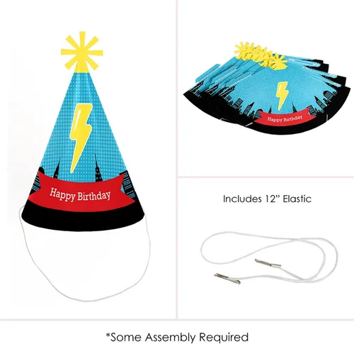 Miniatura 4 de Big Dot of Happiness Bam Superhero - Sombreros de fiesta de cumpleaños para niños y adultos - Juego de 8 (tamaño estándar)