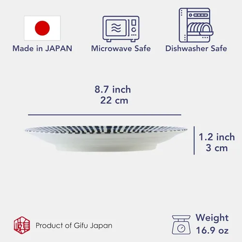 Miniatura 2 de Juego de platos japoneses, azul índigo, platos para servir, regalo, juego de 2, 8.7 pulgadas 2 unidades redondas de 8.7 pulgadas
