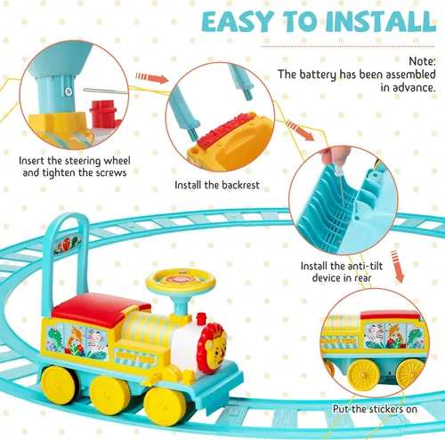 Miniatura 5 de GLACER Tren de paseo con 16 pistas para niños, juguete eléctrico con luces y sonidos, caja de almacenamiento debajo del asiento y pedales Azul
