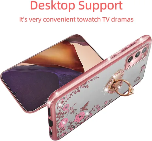 Miniatura 5 de Funda protectora transparente con función atril y correa para Samsung Galaxy Note 20 para Note 20, para Samsung Galaxy Note 20 (oro rosa)