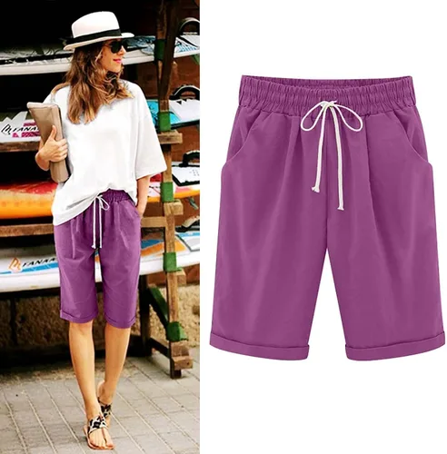 Miniatura 31 de Pantalones cortos sólidos con control de barriga, casuales, con cordón, cómodos, para mujer, pantalones cortos ligeros de verano para correr 2023