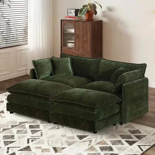Miniatura 67 de Sofá seccional modular convertible de 76.7", sofás de dos plazas de chenilla con asiento profundo y cojines tipo loveseat para sala de estar, Beige