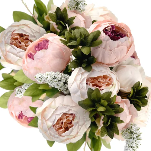 Miniatura 30 de FiveSeasonStuff - Peonías y hortensias artificiales de seda, ideal para decoración de bodas, novias, hogar, decoración de centro de mesa (2 ramos).