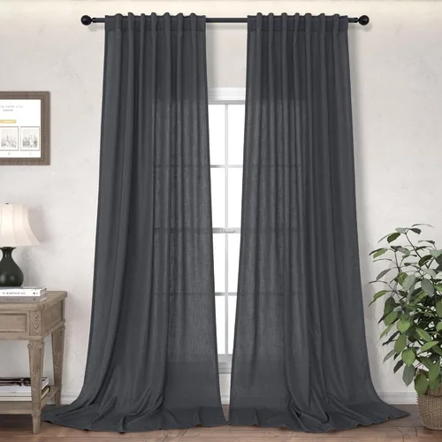 Miniatura 43 de Cortinas Largas de Lino de Lino 108 Pulgadas de Longitud para Sala de Estar 2 Paneles Bolsillo de Pestaña Trasera Cortinas Grandes para Ventana Saco