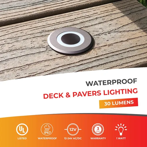 Miniatura 5 de LUMENGY Luz LED para pavimentadora y cubierta con efecto de luz de anillo patentado, 1 W, 12 V de bajo voltaje, IP67 impermeable, para cubiertas