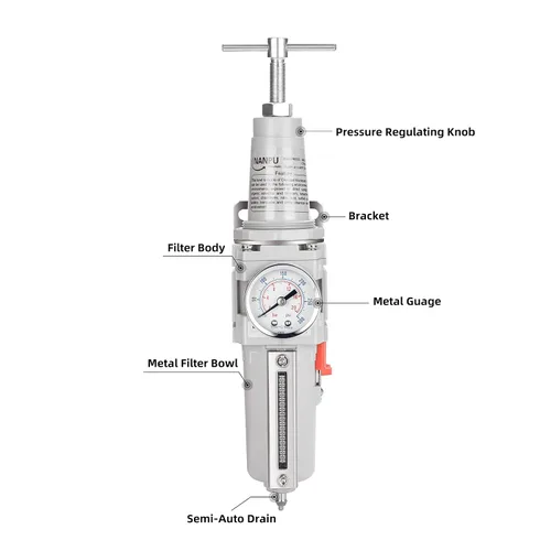 Miniatura 4 de NANPU Filtro de aire de alta presión NPT de 1/2 pulgada/regulador combinado, mango en T, drenaje semiautomático, calibre 0-300, cuenco de metal