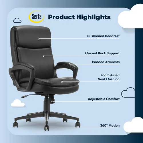 Miniatura 3 de Serta Comfort Ergo - Silla de oficina ejecutiva, diseño ergonómico de respaldo medio con soporte lumbar, cojín de asiento de doble capa semipelado