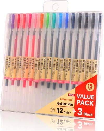 Miniatura 6 de HANKU Bolígrafos de tinta de gel, 15 bolígrafos de 0.5 mm de punta de aguja de colores, bolígrafos de bola de rodillo multicolor de escritura suave