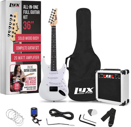 Miniatura 12 de LyxPro - Guitarra eléctrica de 36 pulgadas y kit para niños con guitarra de tamaño 3/4 para principiantes, amplificador, seis cuerdas, dos púas