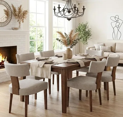 Miniatura 14 de Shunzhi Juego de 2 sillas de comedor modernas de mediados de siglo, sillas tapizadas de madera para comedor, sillas de cocina estilo granja, sillas